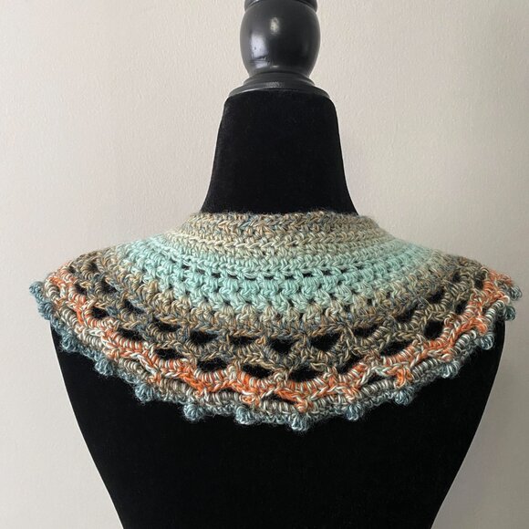 Handmade Crochet Blue Orange Multicolour Wool Blend Collar Neckwear Accessory - Picture 4 of 6